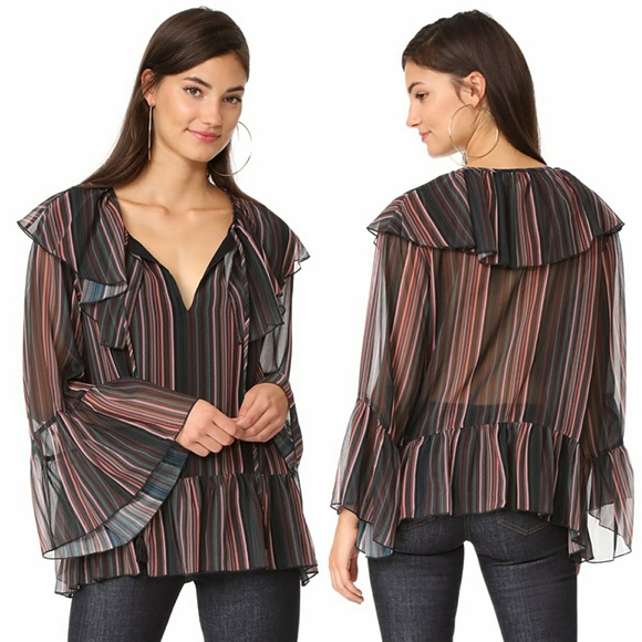 Rebecca Minkoff Patti Striped Bell Sleeve Top - Picture 1 of 11
